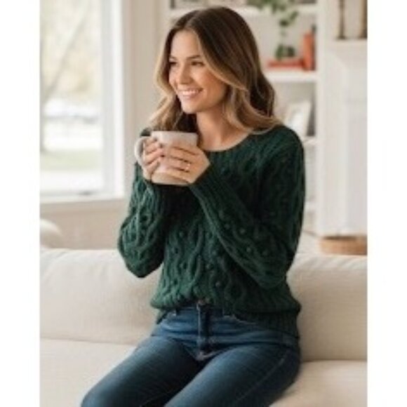 Vintage Victoria’s Secret Casual Preppy Textured Cable Knit Chunky Green Sweater - Picture 1 of 12